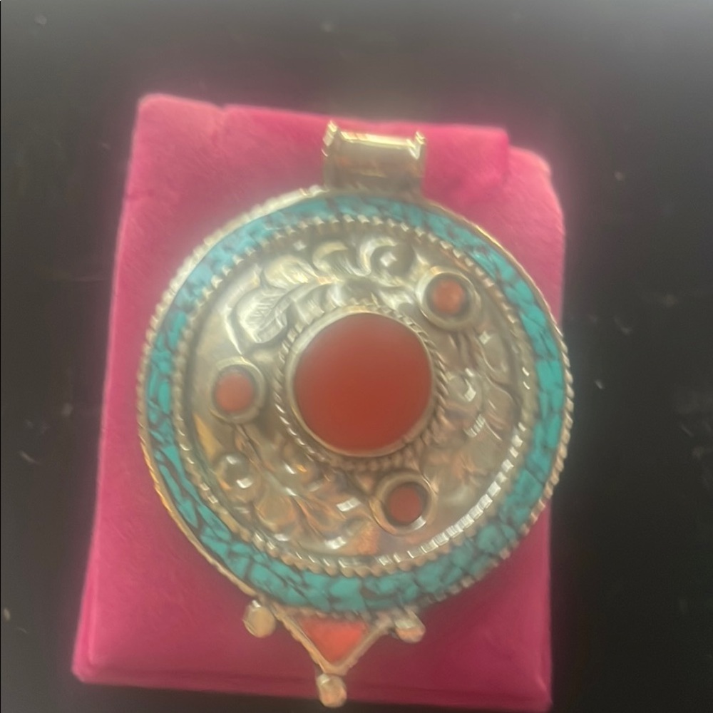 Price drop Turquoise & red-orange Tribal/Bohemian Silver setting